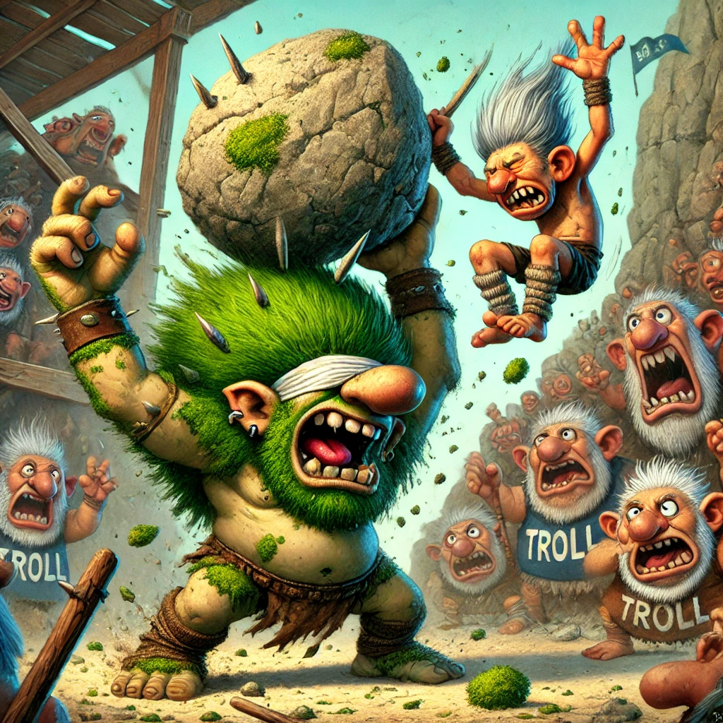 Trollheim’s Boulder Brawl: Grumgrog Crushers Pulverize the Spineless Pebblepuffers!