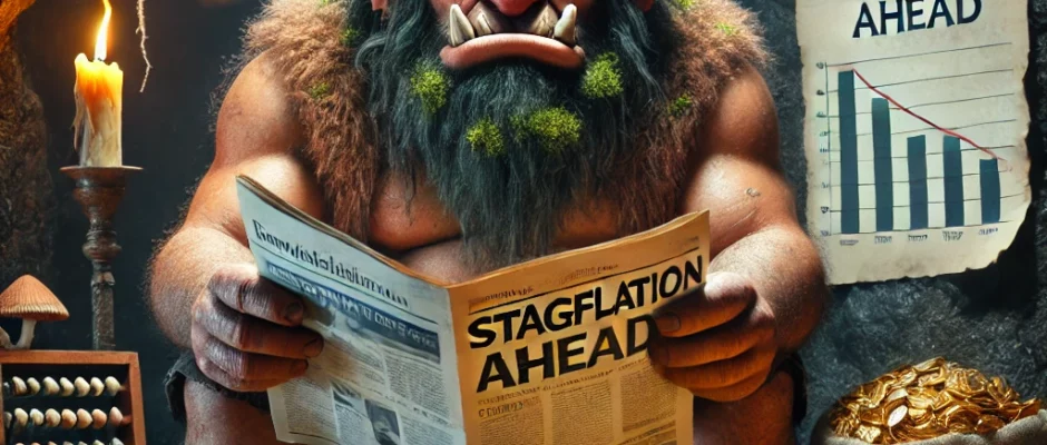 Grobak Goldfang – Finance and Stock Market Reporter at AncientNews.com Trolls Brace for Stagflation: A Financial Quagmire Looms Well, well, well. It seems the human financial wizards have done it again. Just when you thought their economic antics couldn't get any more absurd, they've conjured up a delightful scenario called "stagflation." For those of you too busy hoarding gold under bridges, let me break it down: it's the unholy marriage of stagnant economic growth and rampant inflation. In simpler terms, everything gets pricier while your treasure pile stays depressingly the same. According to the latest grumblings from the human realm, a whopping 71% of their so-called "fund managers" are bracing for this stagflation beast to rear its ugly head within the next year. Now, what does this mean for us trolls? Let's translate their impending doom into terms we can all appreciate: Your Gold Loses Its Shine: Imagine you've got a hefty stash of gold coins. In a stagflation scenario, the value of those coins erodes faster than a troll's patience at a fairy convention. Prices for essentials—like fresh goat meat and replacement clubs—skyrocket, but your income remains as stagnant as a petrified troll. Investment Quicksand: Thinking of investing your gold in human ventures? Think again. Stagflation makes traditional investments as reliable as a bridge made of twigs. Stocks flounder, and bonds offer returns that wouldn't satisfy a bridge troll's toll demands. The Debt Trap Tightens: For those trolls who've dabbled in borrowing (perhaps to finance that deluxe cave renovation), beware. Interest rates remain high, making debt repayment a Sisyphean task. You're essentially rolling a boulder uphill, only to have it crush your financial dreams on the way down. So, what's a savvy troll to do in these trying times? Here are some brutally honest tips: Diversify or Die: Don't put all your golden eggs in one basket. Spread your investments across various assets—precious metals, enchanted artifacts, and perhaps a well-guarded human toll bridge or two. Hold Hard Assets: In times of stagflation, tangible assets like land, caves, and magical relics tend to retain value better than human currencies. Consider expanding your territory or acquiring rare items with intrinsic worth. Stay Liquid: Keep a portion of your wealth easily accessible. Opportunities (and disasters) arise quickly during economic turmoil. Having liquid assets ensures you're prepared to pounce or protect as needed. Remember, fellow trolls, while the humans flail about in their self-made economic mess, we have the advantage of age-old wisdom and a healthy dose of skepticism. Stay vigilant, stay greedy, and above all, stay smart. Grobak Goldfang, dispensing financial truth with a trollish grin.
