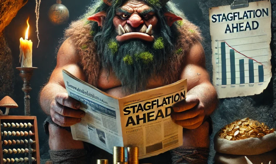 Grobak Goldfang – Finance and Stock Market Reporter at AncientNews.com Trolls Brace for Stagflation: A Financial Quagmire Looms Well, well, well. It seems the human financial wizards have done it again. Just when you thought their economic antics couldn't get any more absurd, they've conjured up a delightful scenario called "stagflation." For those of you too busy hoarding gold under bridges, let me break it down: it's the unholy marriage of stagnant economic growth and rampant inflation. In simpler terms, everything gets pricier while your treasure pile stays depressingly the same. According to the latest grumblings from the human realm, a whopping 71% of their so-called "fund managers" are bracing for this stagflation beast to rear its ugly head within the next year. Now, what does this mean for us trolls? Let's translate their impending doom into terms we can all appreciate: Your Gold Loses Its Shine: Imagine you've got a hefty stash of gold coins. In a stagflation scenario, the value of those coins erodes faster than a troll's patience at a fairy convention. Prices for essentials—like fresh goat meat and replacement clubs—skyrocket, but your income remains as stagnant as a petrified troll. Investment Quicksand: Thinking of investing your gold in human ventures? Think again. Stagflation makes traditional investments as reliable as a bridge made of twigs. Stocks flounder, and bonds offer returns that wouldn't satisfy a bridge troll's toll demands. The Debt Trap Tightens: For those trolls who've dabbled in borrowing (perhaps to finance that deluxe cave renovation), beware. Interest rates remain high, making debt repayment a Sisyphean task. You're essentially rolling a boulder uphill, only to have it crush your financial dreams on the way down. So, what's a savvy troll to do in these trying times? Here are some brutally honest tips: Diversify or Die: Don't put all your golden eggs in one basket. Spread your investments across various assets—precious metals, enchanted artifacts, and perhaps a well-guarded human toll bridge or two. Hold Hard Assets: In times of stagflation, tangible assets like land, caves, and magical relics tend to retain value better than human currencies. Consider expanding your territory or acquiring rare items with intrinsic worth. Stay Liquid: Keep a portion of your wealth easily accessible. Opportunities (and disasters) arise quickly during economic turmoil. Having liquid assets ensures you're prepared to pounce or protect as needed. Remember, fellow trolls, while the humans flail about in their self-made economic mess, we have the advantage of age-old wisdom and a healthy dose of skepticism. Stay vigilant, stay greedy, and above all, stay smart. Grobak Goldfang, dispensing financial truth with a trollish grin.