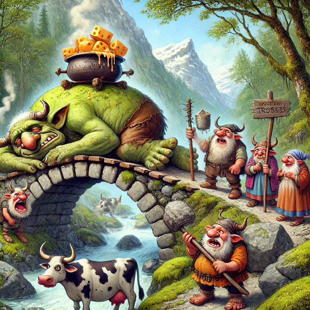 Breaking news: TROLL TRAFFIC CHAOS AS BRIDGE GOBLIN TAKES UNAUTHORIZED NAP—RESOLVED WITH CHEESE AND DIPLOMACY!