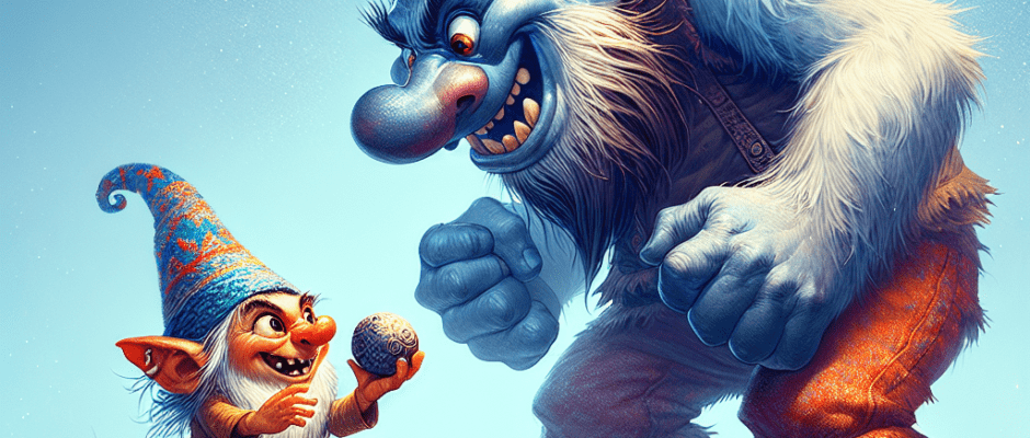 A cheeky Nisse outwits a bumbling troll in a hilarious face-off, proving that size doesn't matter when it comes to pranks!