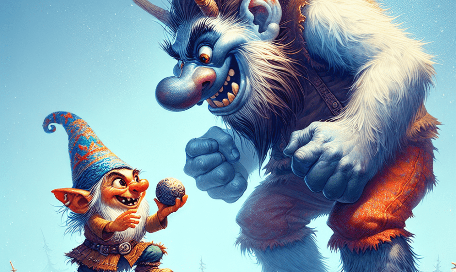 A cheeky Nisse outwits a bumbling troll in a hilarious face-off, proving that size doesn't matter when it comes to pranks!